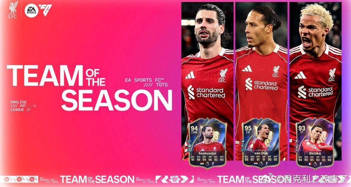 索博斯洛伊、埃基蒂克和范迪克入选了《FC 26》英超赛季最佳阵容。索博斯洛伊：“