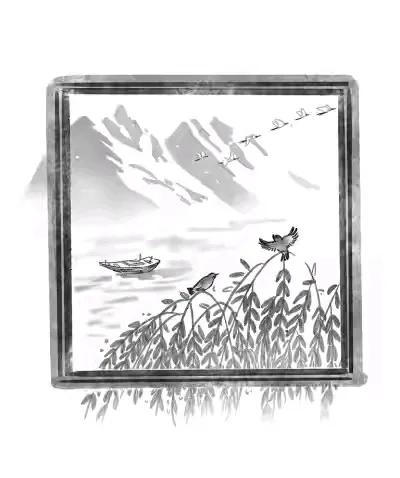 《绝句》

杜甫

两个黄鹂鸣翠柳，

一行白鹭上青天。

窗含西岭千秋雪，
