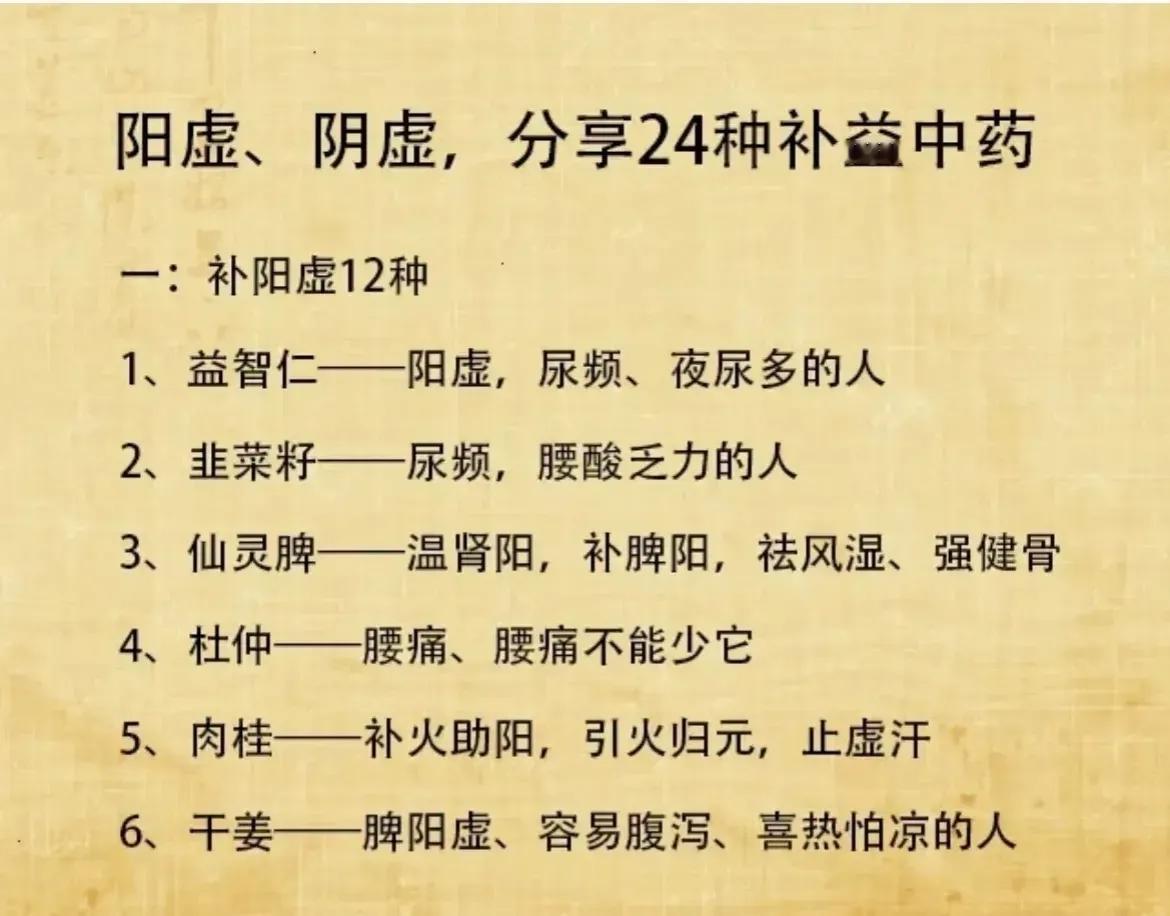 你是不是常常感到身体疲惫、力不从心？今天我要分享24种中药，帮你补阳虚、阴虚，让