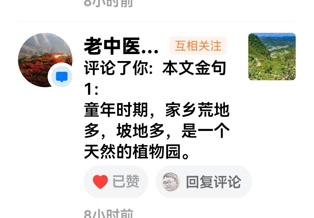 最近我的短文《少年记忆（38）：难忘野菜香》得到了头条好友【老中医张宏乾】老师的