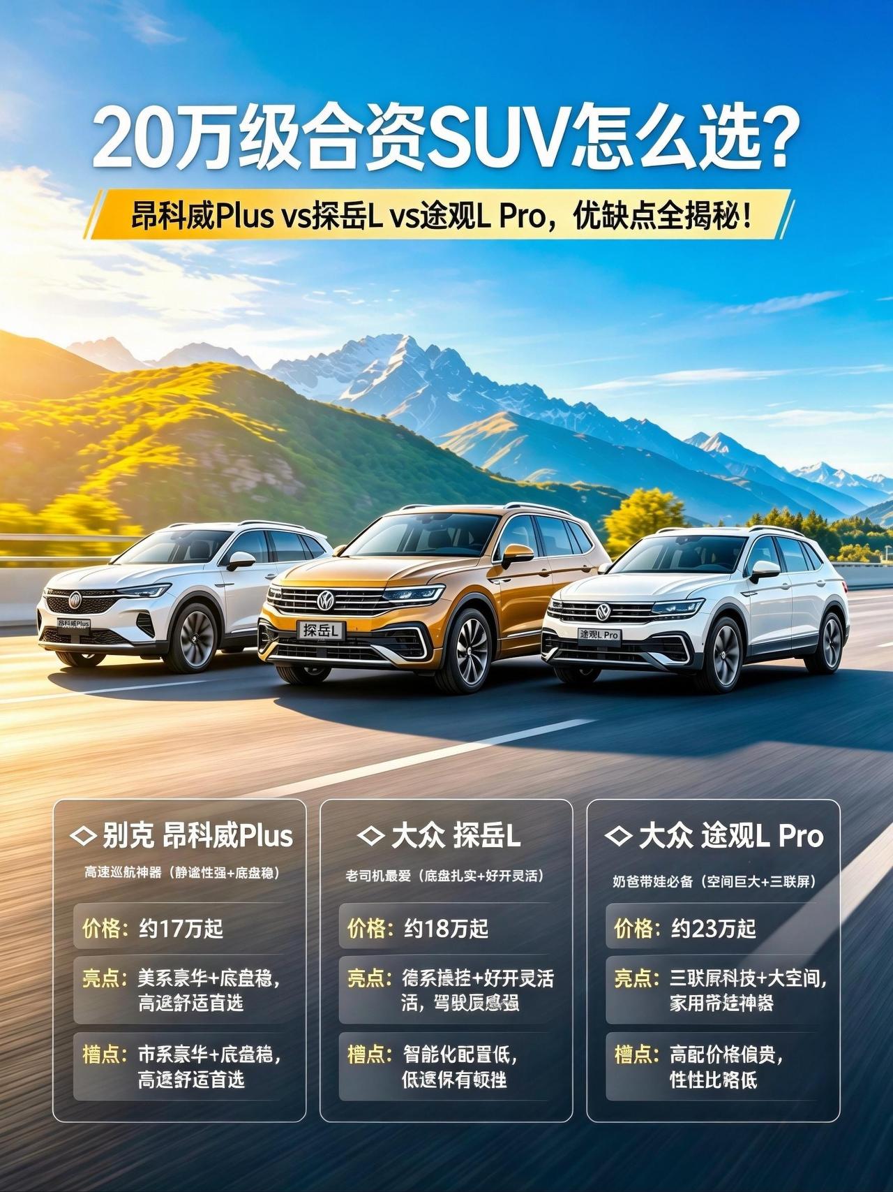 20万级燃油SUV三家争霸，优缺点直接摊开说！
20万预算，想买台合资燃油SUV