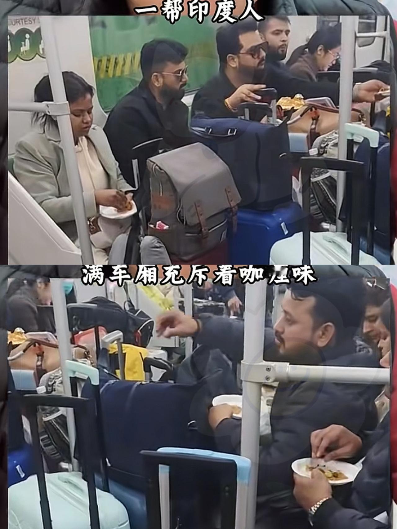 印度人在上海地铁吃饭。

据媒体报道：虽然上海地铁规定：可这印度人偏就这么干了！