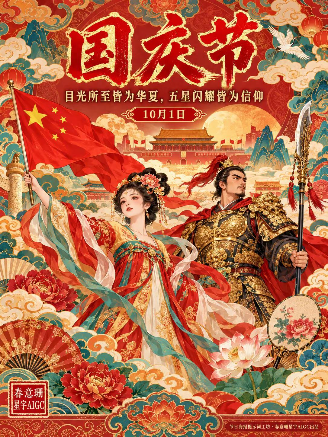 今天，中国红刷屏了！。五星闪耀，皆是信仰；山河无恙，烟火寻常。愿祖国繁荣昌盛，愿