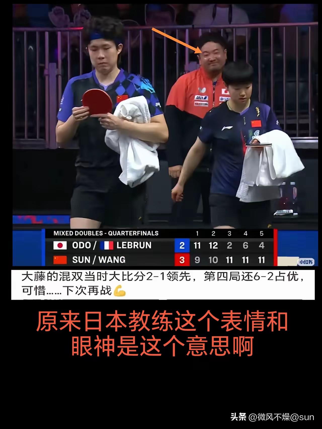 日本教练刚刚发文，对大布/大藤组合输给莎头组合，心有不甘！
日本教练刚才发文称：