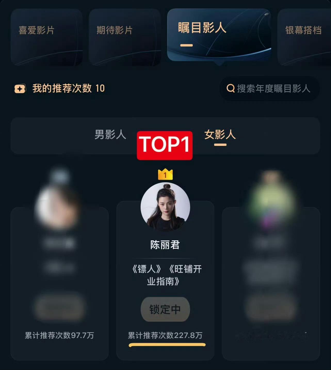陈丽君女影人推荐值断层第一