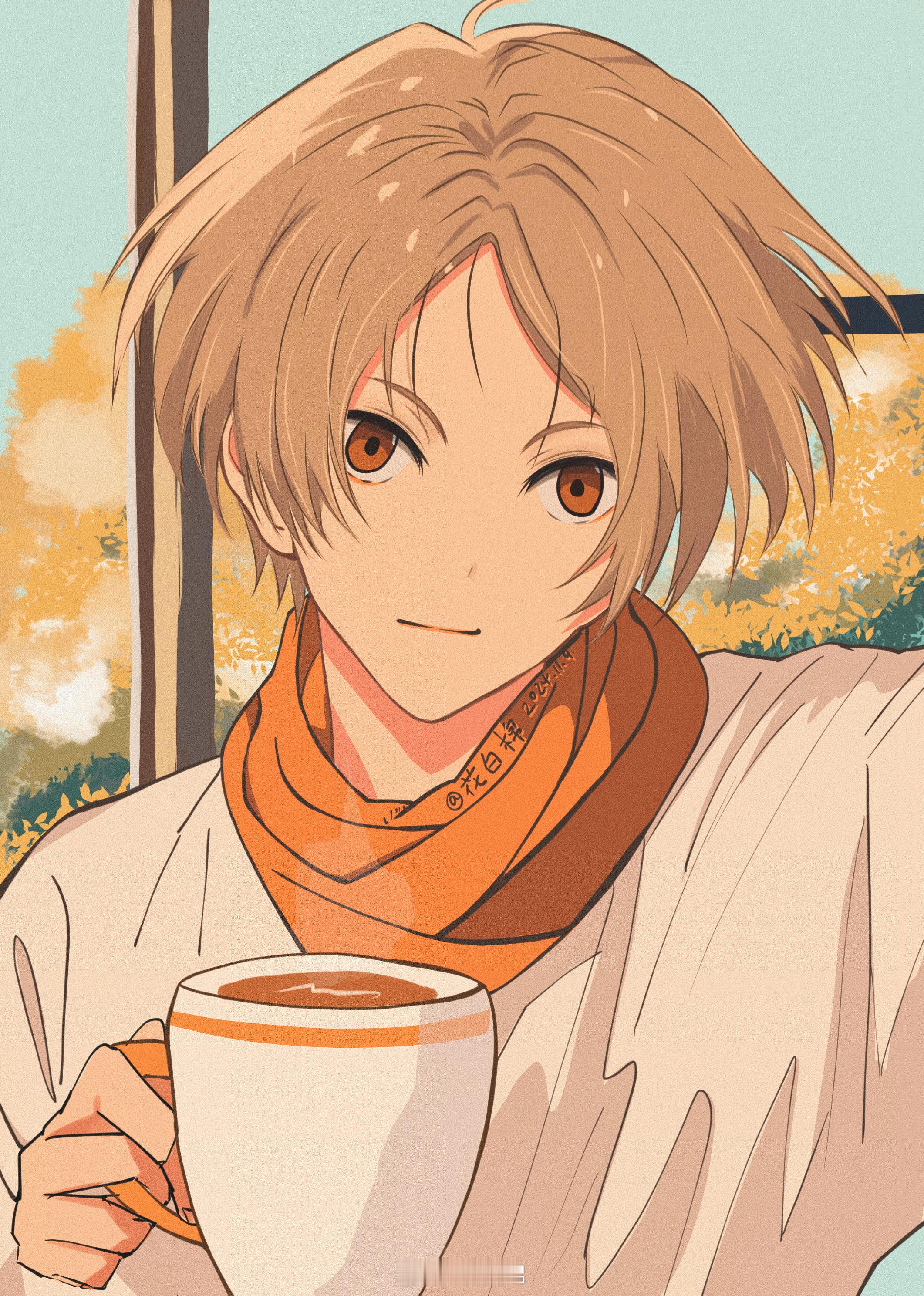 治愈系 夏目贵志 x 晚秋+咖啡橙色系🍊 _自画#夏目友人帐##超话同人绘画大