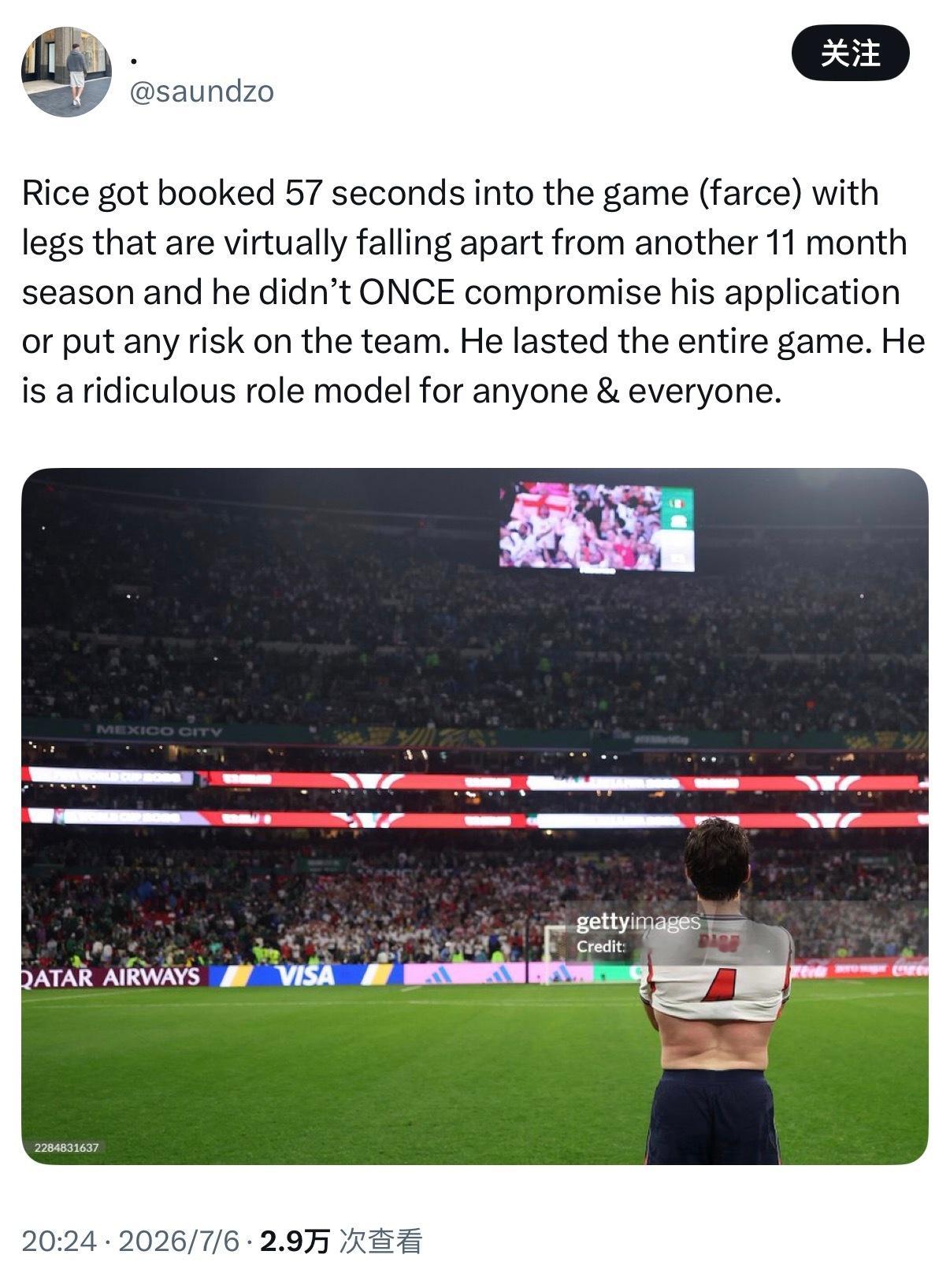 Rice got booked 57 seconds into the game
