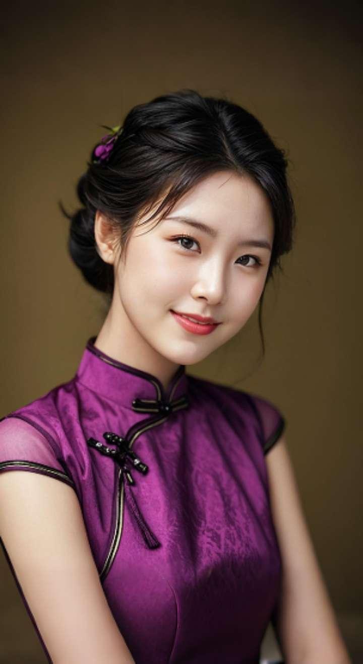 AI扩图 AI紫裙旗袍韵