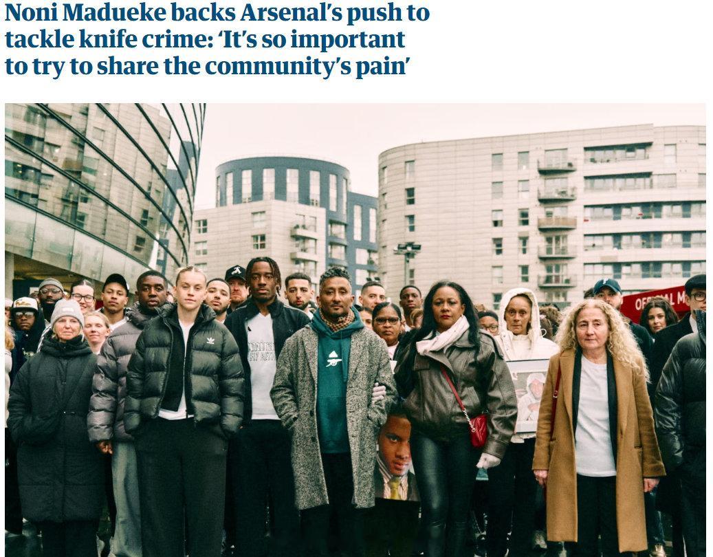 《卫报》透露，阿森纳近期通过其“永不留红”运动，再次表达了对打击伦敦青少年持刀犯