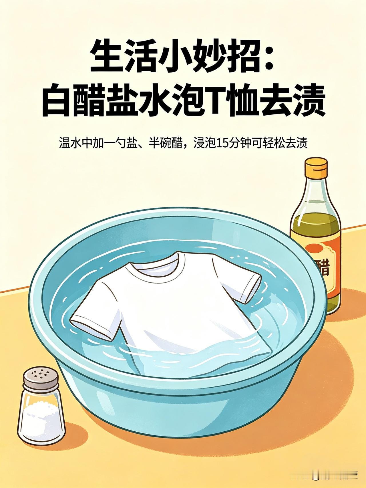 白T发黄、衬衫起皱别扔！厨房里的盐+醋，30分钟旧衣变新衣，省下清洁剂钱
 
夏