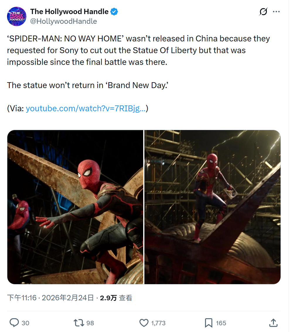 TNABO 索尼影业CEO确认，《蜘蛛侠：英雄无归》没在中国内地上映是因为电影被