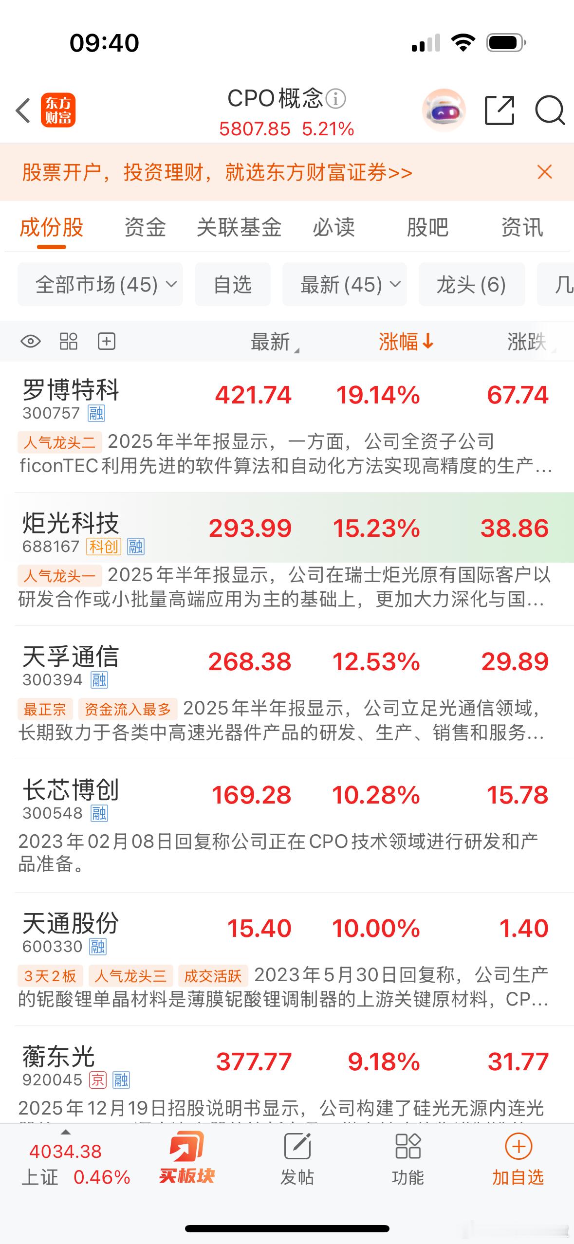 早盘CPO概念再度走强，罗博特科涨超10%，天孚通信涨超8%，双双续创历史新高，