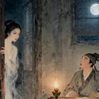 清朝人苏畹秋深夜点灯独坐，不由得生出许多遐想，忽然听见敲门声，房门并未开启，却有