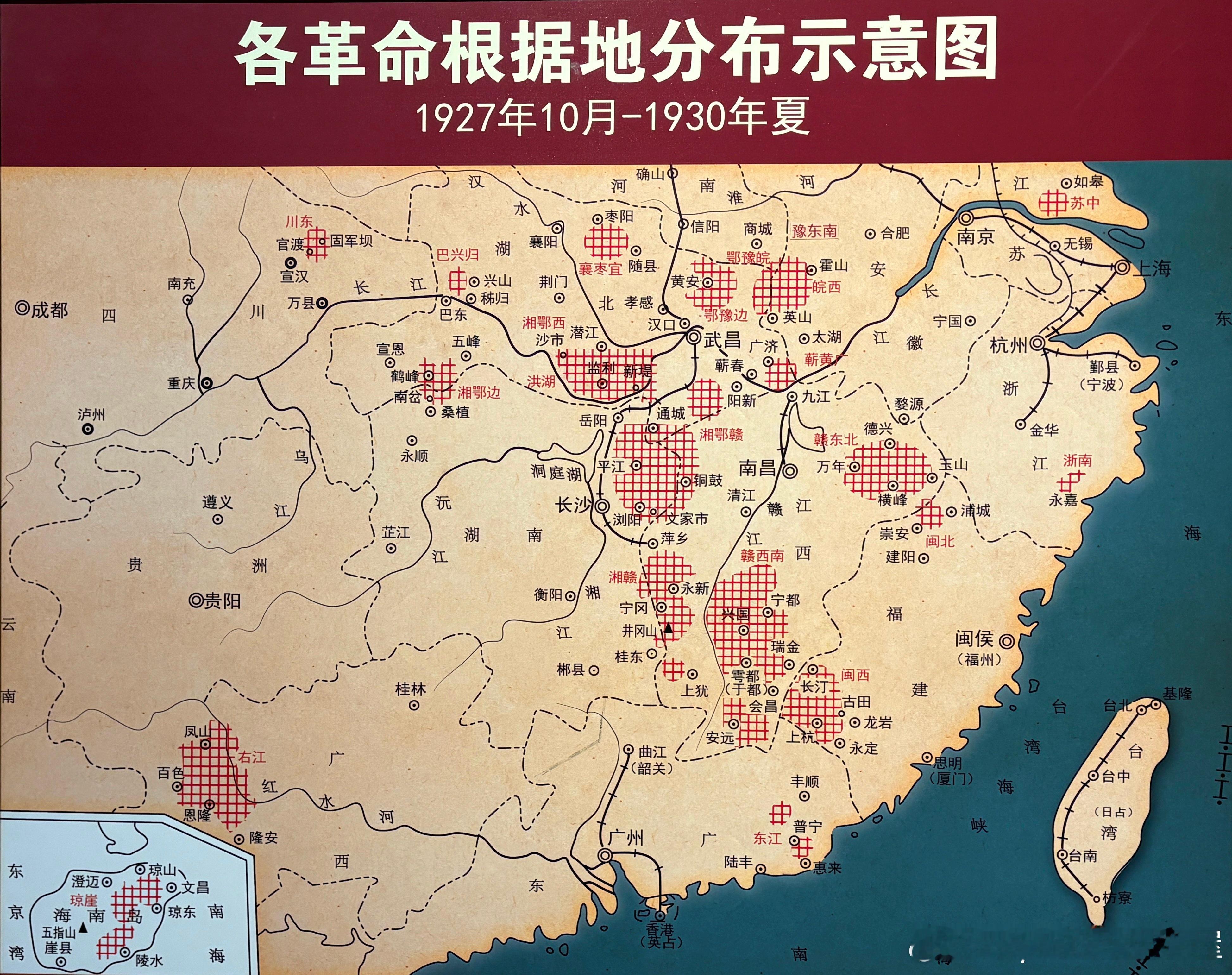 1927年10月-1930年夏各革命根据地分布示意图军事历史全触达