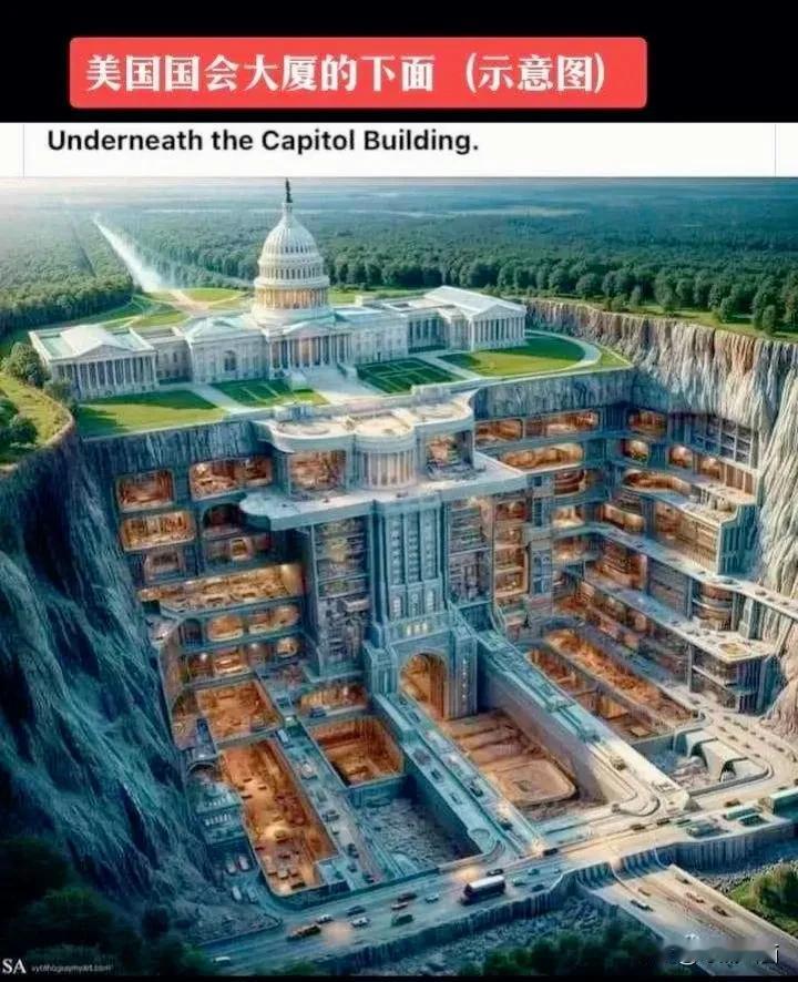 美国国会山和白宫的地下示意图！如果真实的话可以保护美国总统在危机时刻及时撤离白宫