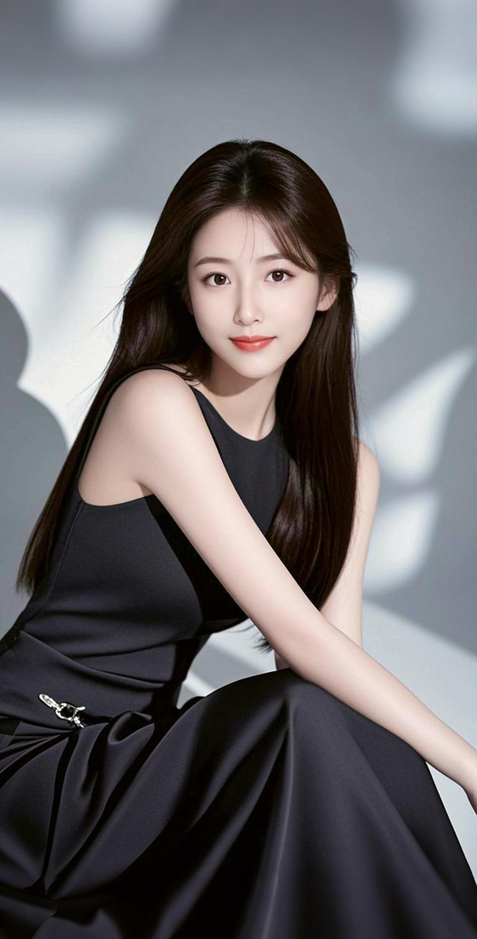 AI扩图 AI冷艳黑裙少女