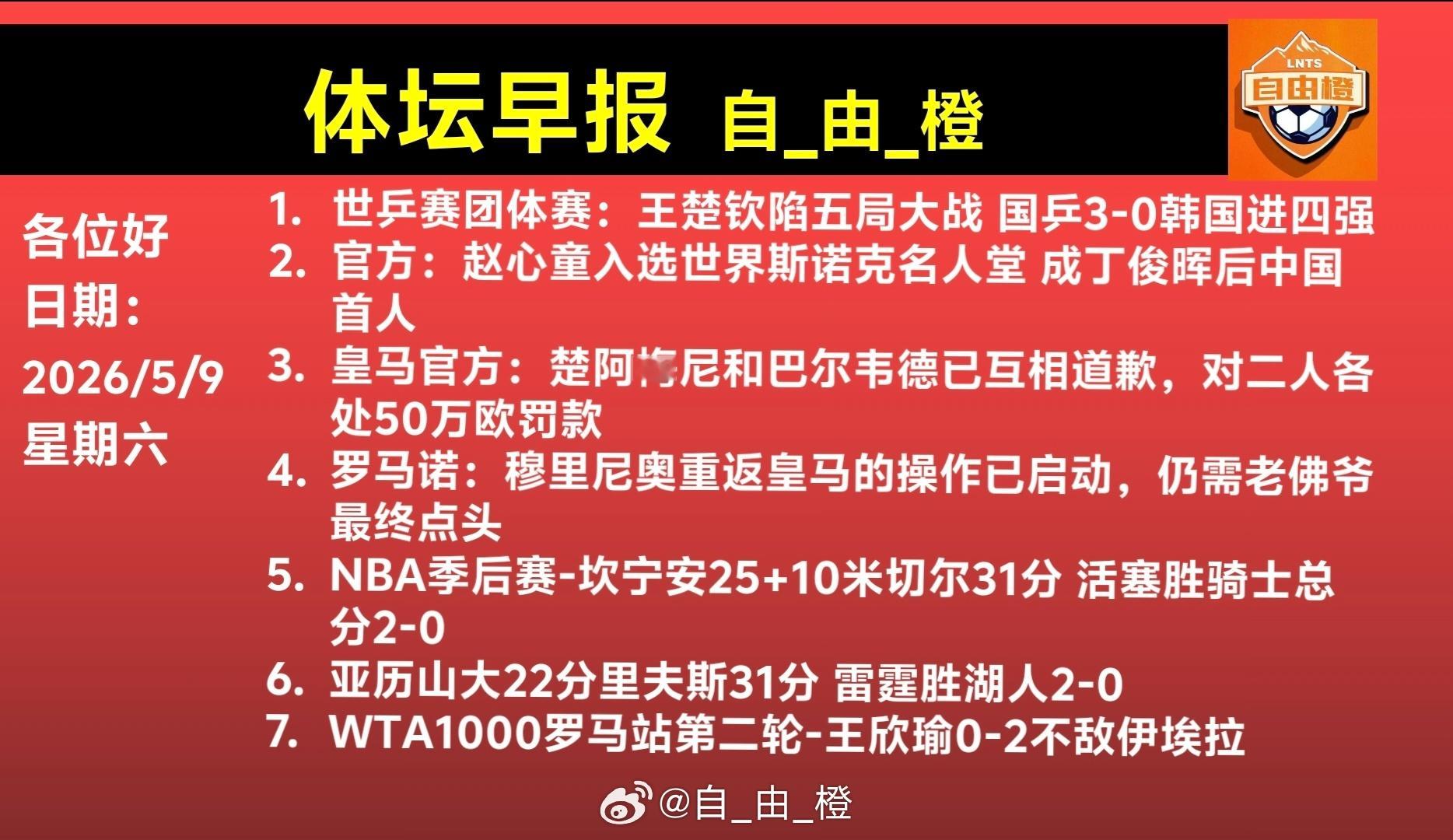 自由橙每日橙语体坛早晚报