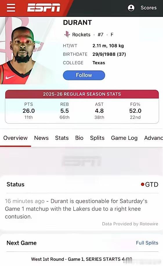 78场铁人，倒在了训练场。 这赛季他拼了78场，场均26分，铆足了劲就等季后赛。