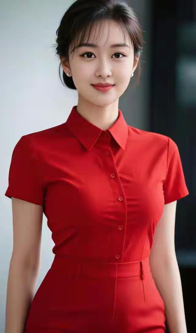 玉体罩红装，
窈窕又端庄。
工作体制内，
绝代靓女郎