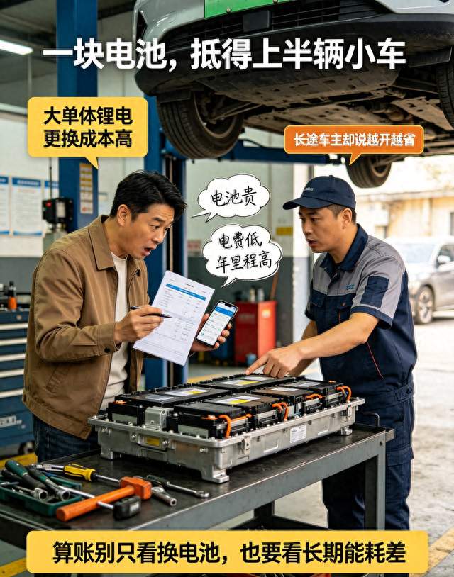 万万没想到，大单体锂电很贵，长途电车车主反而越开越省