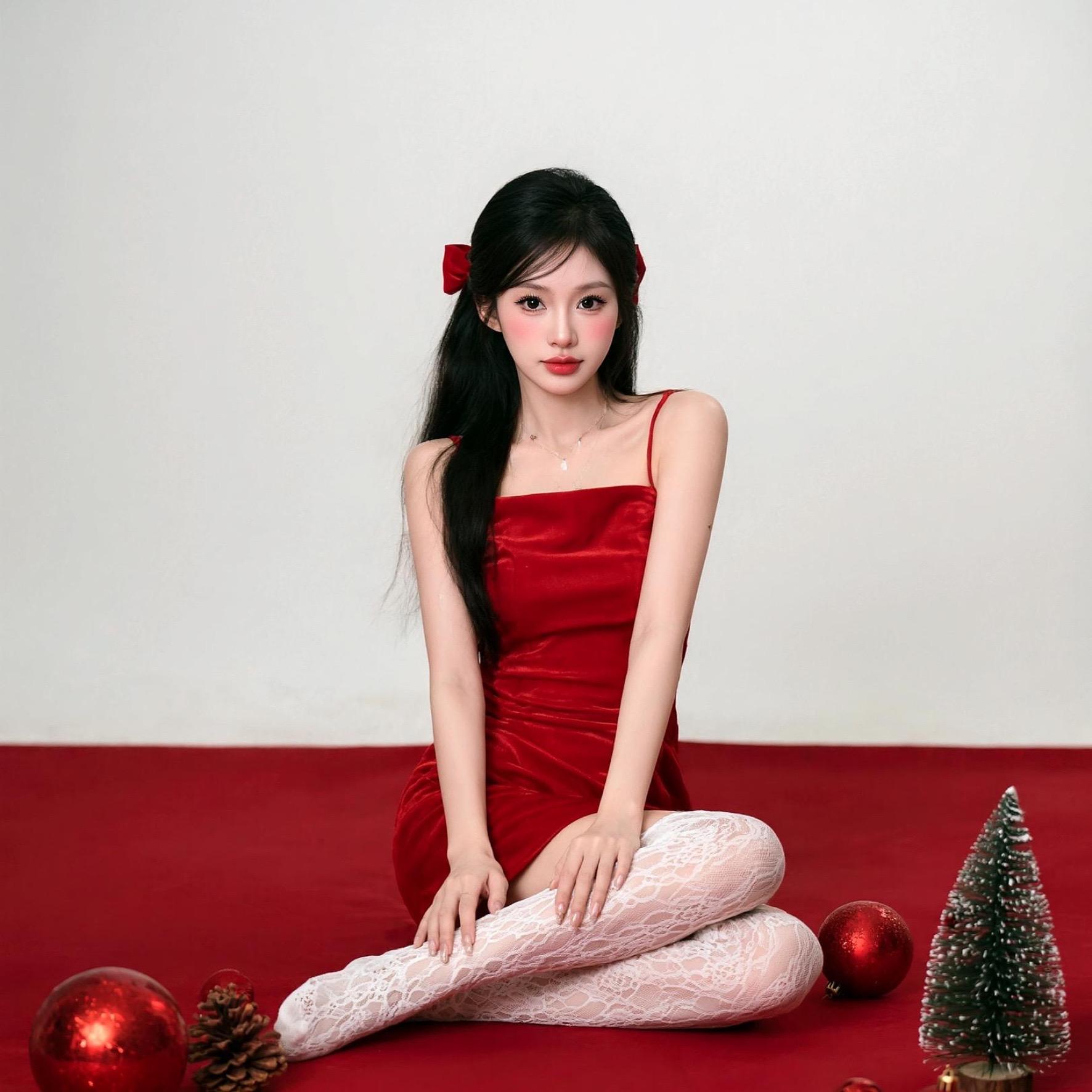 是红色系千金风圣诞写真！