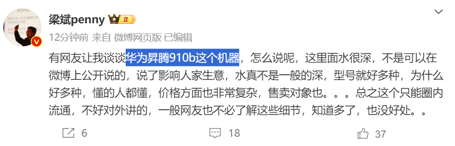 有网友让我谈谈“华为昇腾910b”这个机器，怎么说呢？“懂得都懂，不懂的说了也不