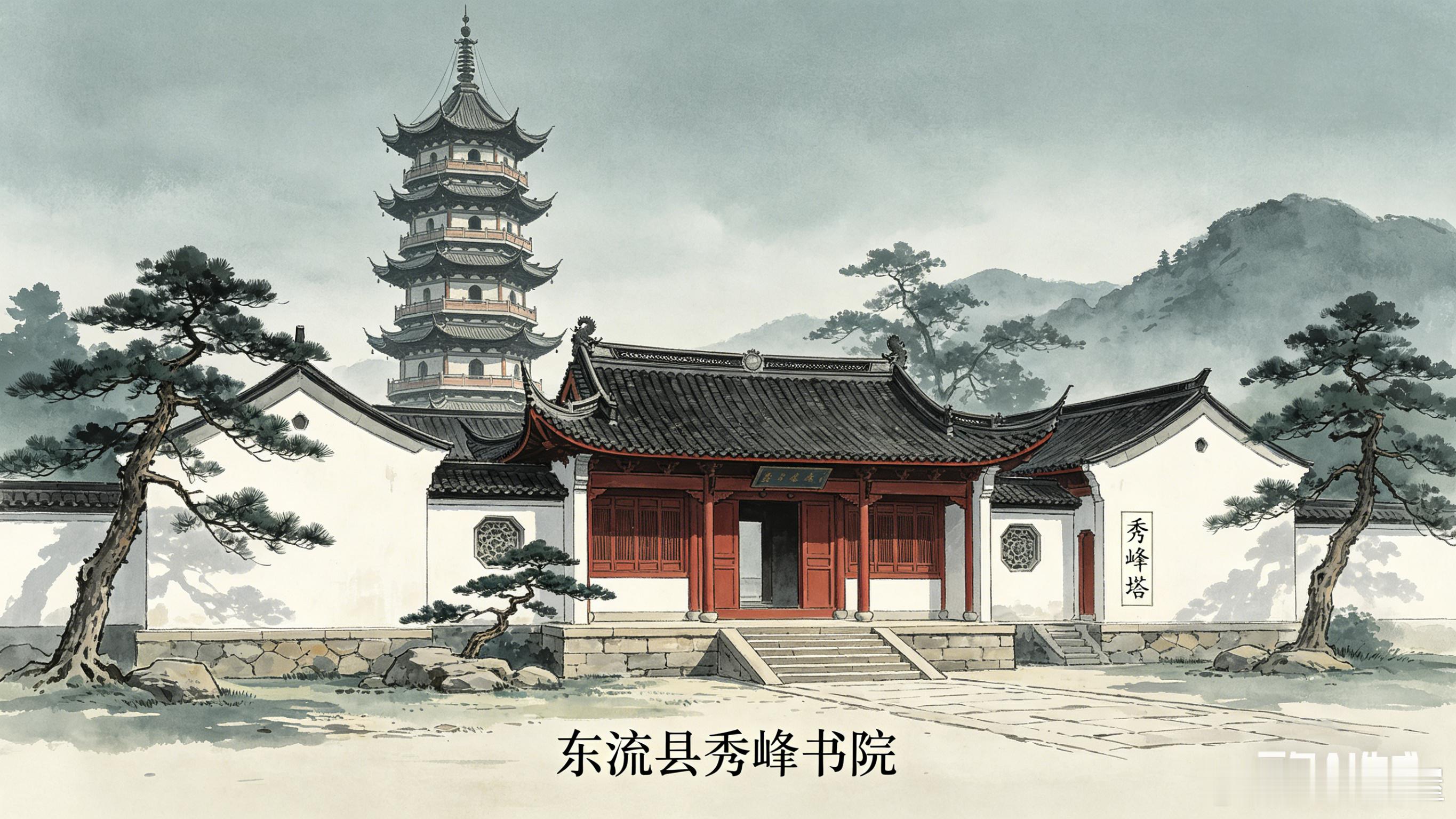 东流县历史古迹影像志之书院演绎图◎老屋张忠；AI制图自古东流县有文字记载的四座书