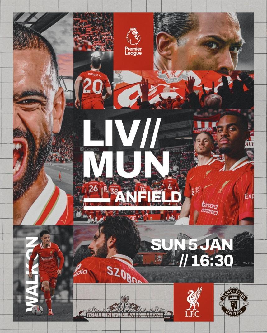 利物浦发布双红会海报  北京时间1月6日凌晨0:30分， 英超双红会 即将打响，