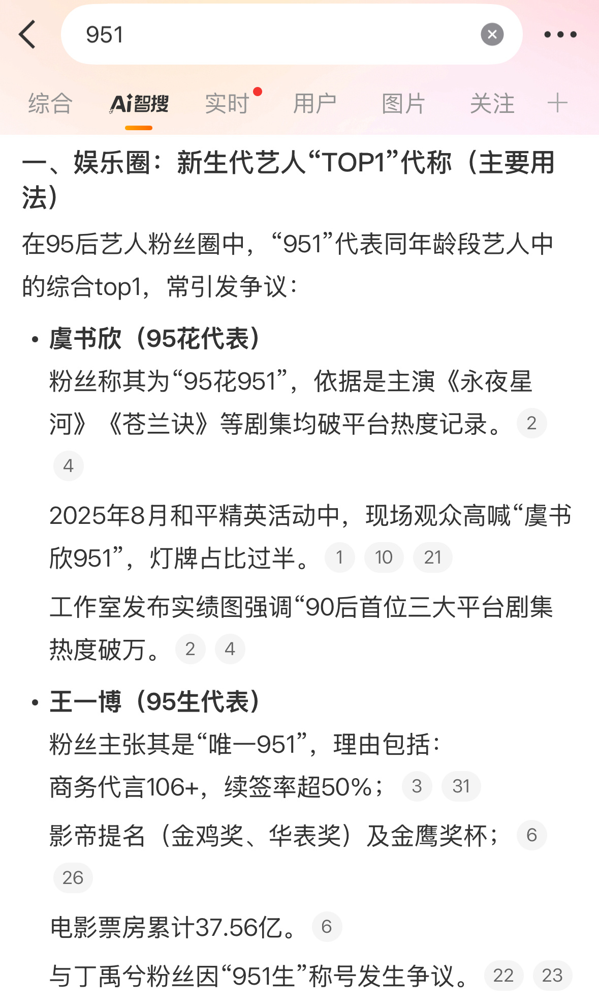 Ai智搜总结新生代951🌸🥜代表虞书欣、王一博 ​​​