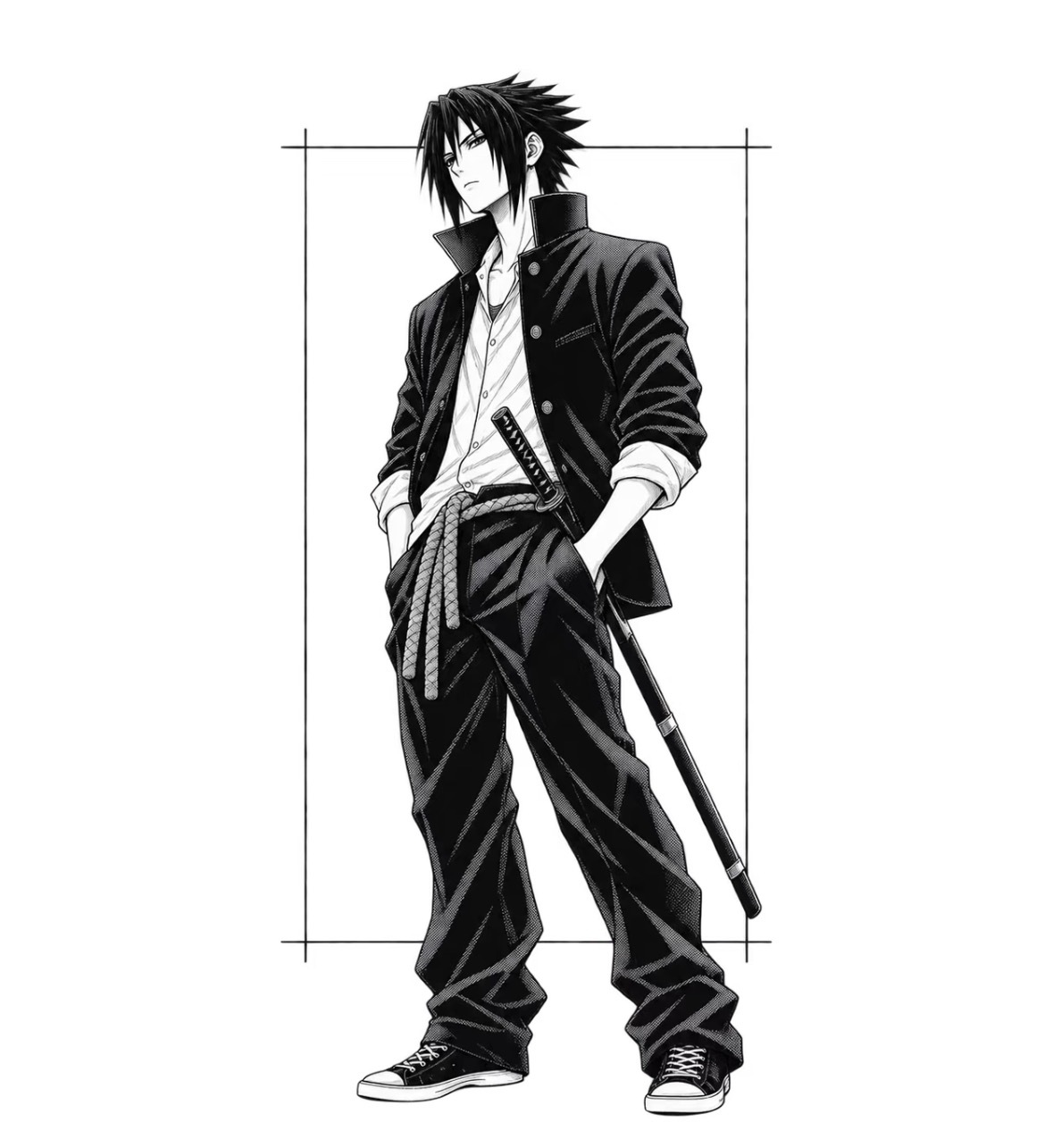 火影全员「不良少年」限定版 🖤🖤黑白漫画线稿 ×学院制服×痞帅氛围鸣人、佐助
