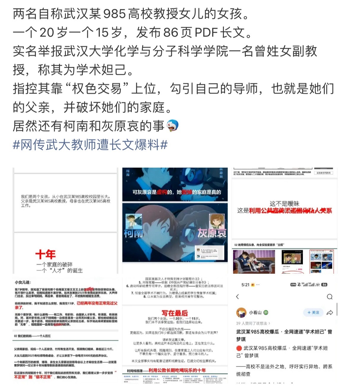 武大大可不必等86页PDF逼出来武汉大学近期的事不止这一个。前一个学术妲己的也没