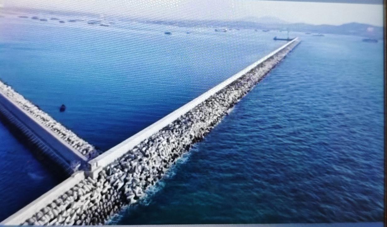 近日，位于青岛市西海岸新区的青岛港董家口港区胡家山作业区防波堤工程顺利通过交工验