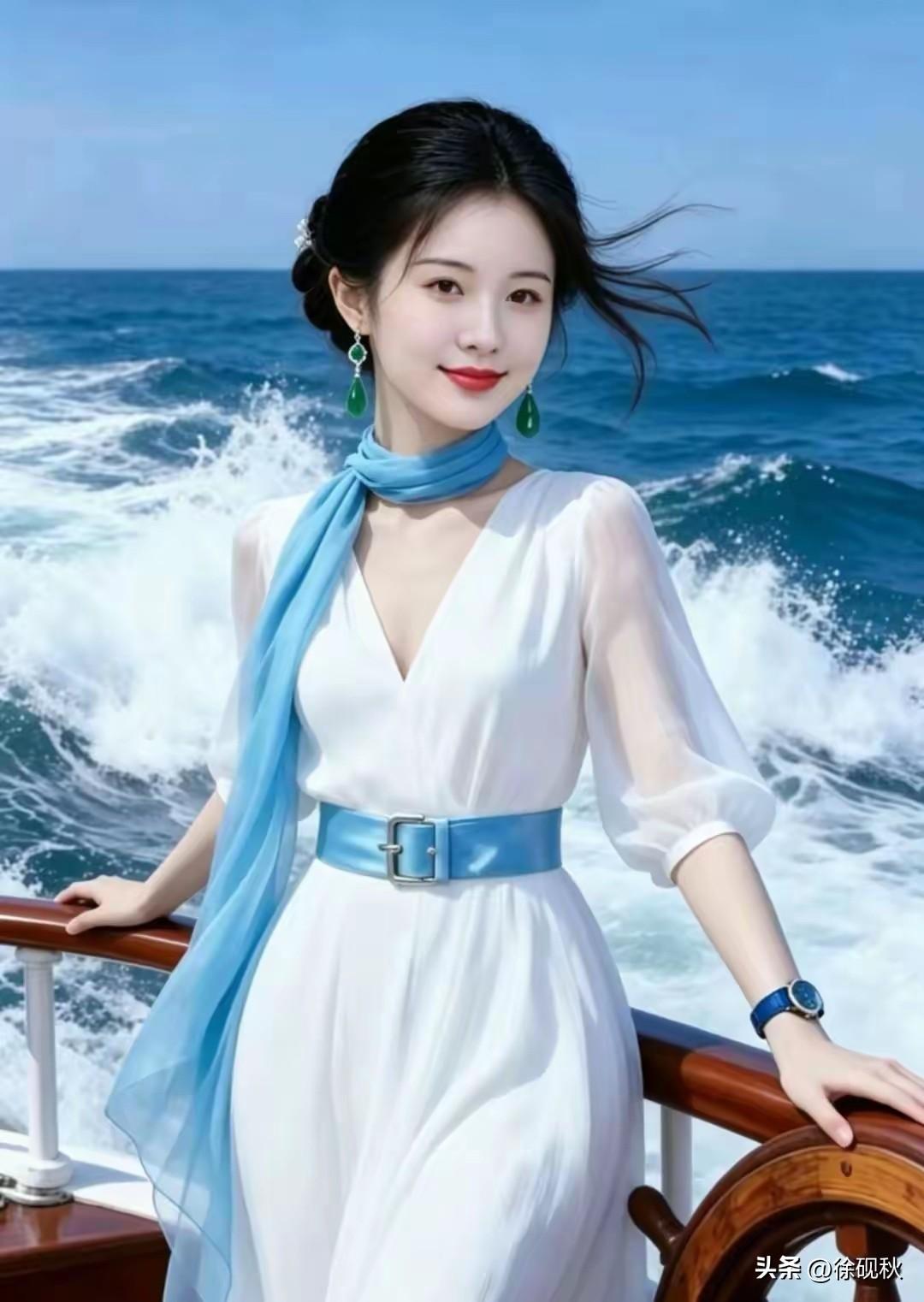 晴空万里夏风爽。
碧波荡漾心花放。
欢乘游轮观海景，
心旷神怡人舒畅。