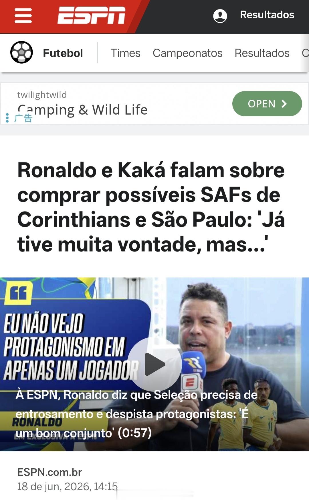 卡卡【新闻】罗纳尔多和卡卡讨论了通过SAF（Sociedades Anônima
