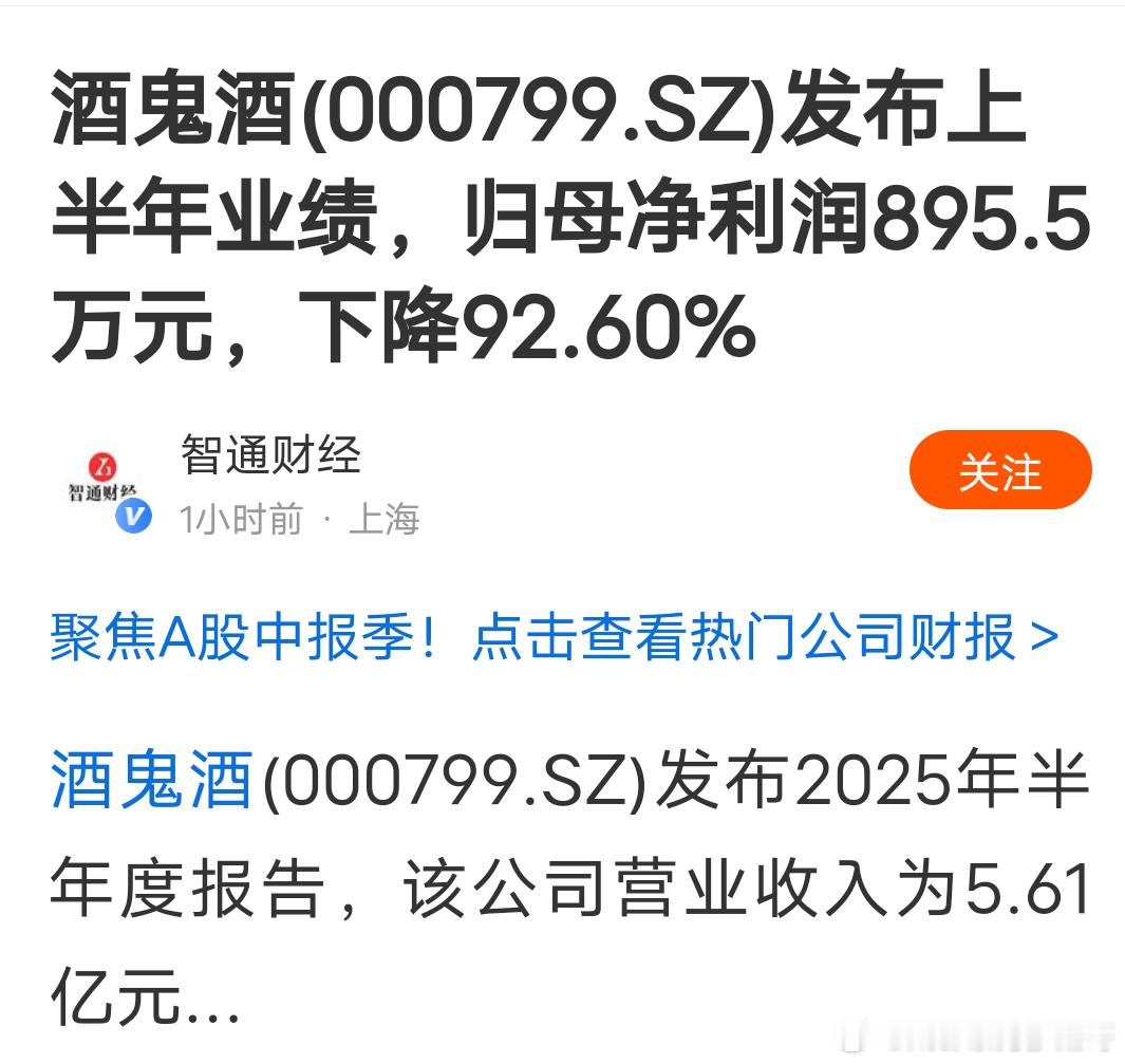 白酒不是高科技，A股定价系统bug酒鬼酒上半年赚不到900万，市值超200亿 ​