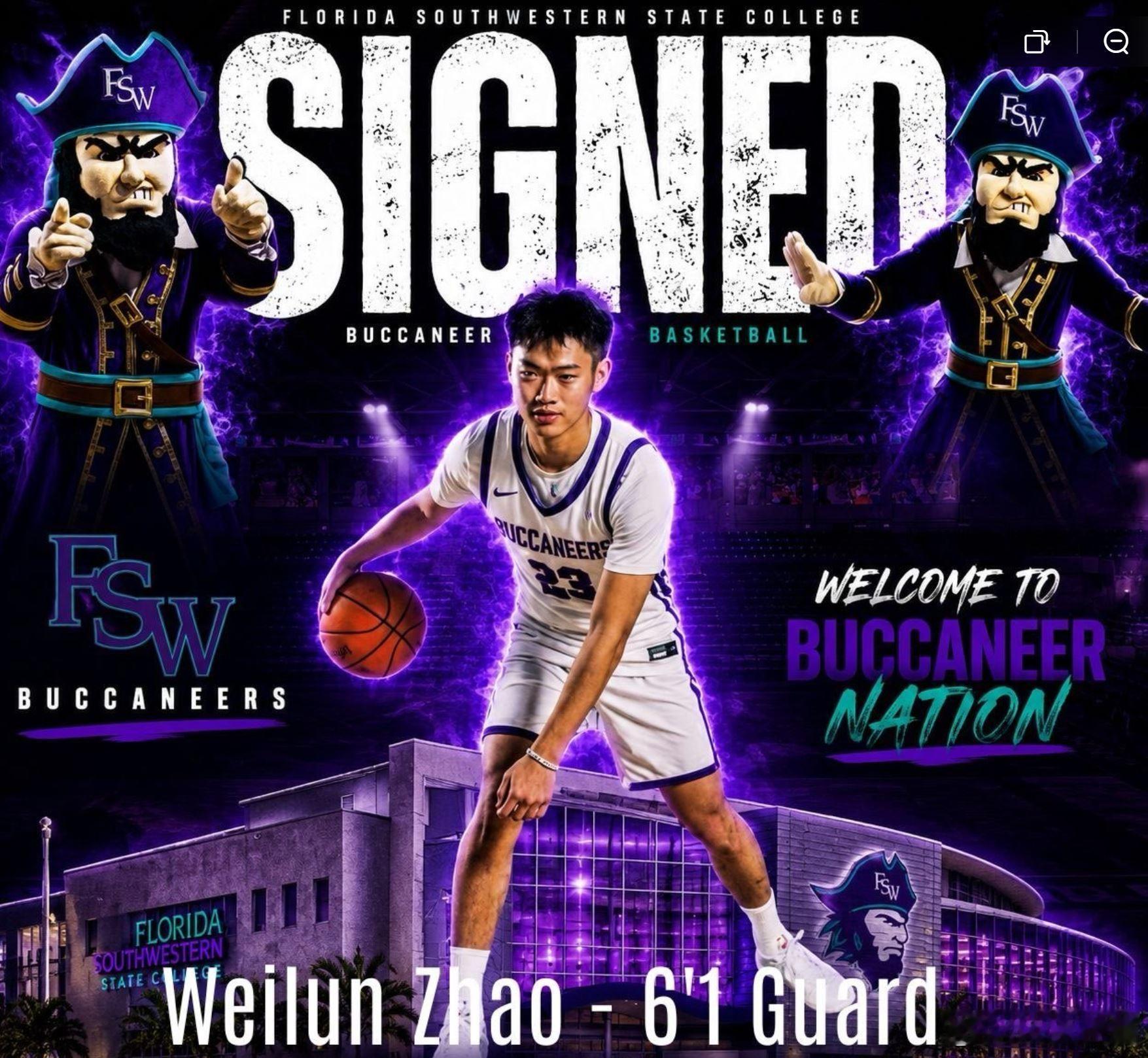 赵维伦  隶属于NJCAA D1 Citrus的佛罗里达西南州立属于联盟内前20