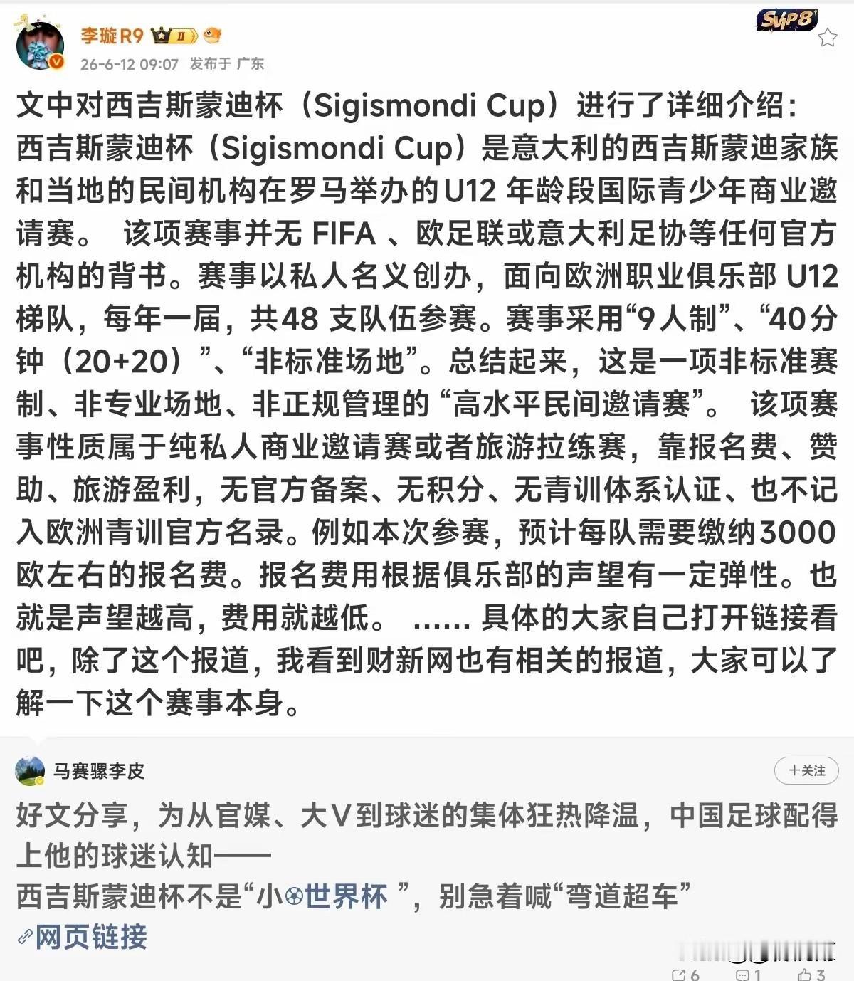 评论
 
不少人一度把西吉斯蒙迪杯吹捧成青少年版世界杯，幻想国少队借此实现青训弯