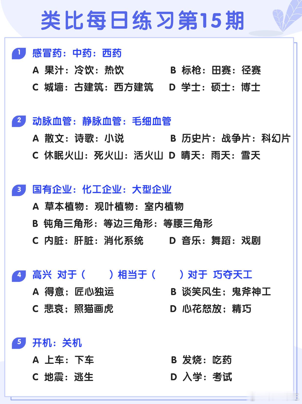 图推类比每日练习第15期图推难度：☆☆类比难度：☆☆事业单位事业单位联考决战公考