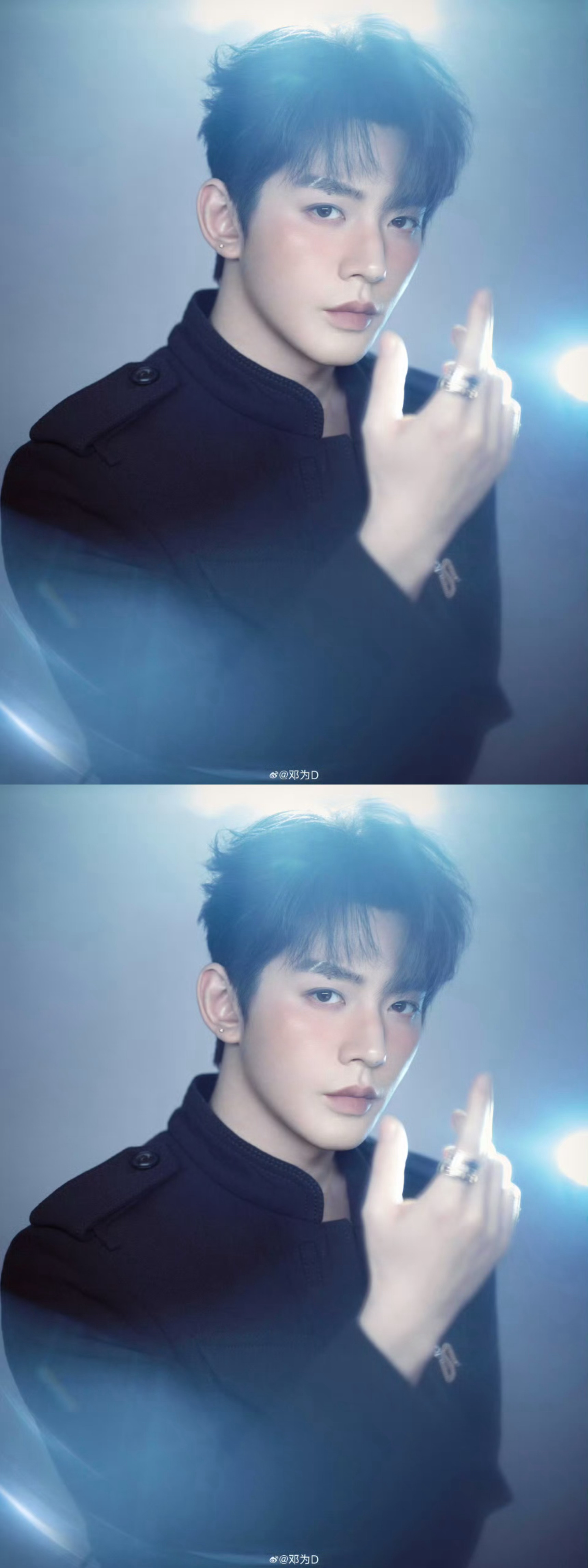 邓为断眉邓为微博之夜造型出图，断眉为为耶，好帅好嫩，燥候红毯微博之夜出图