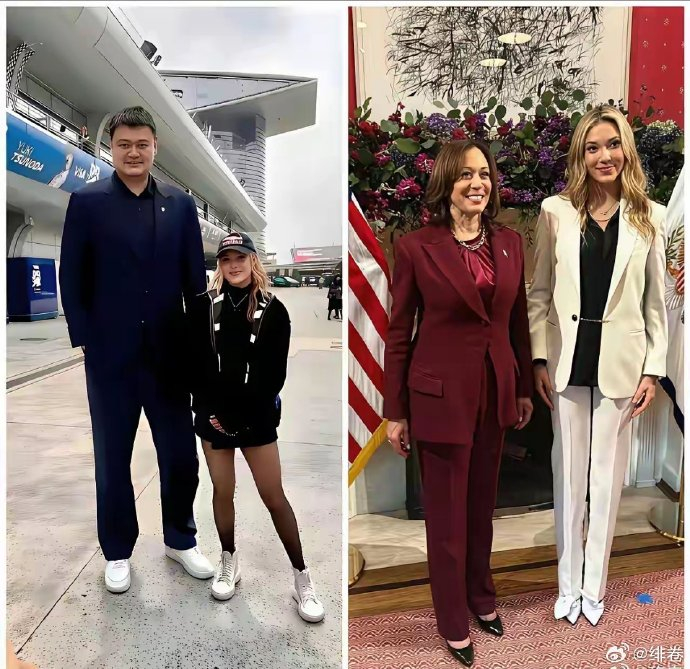 1米75的谷爱凌站在姚明面前，也瞬间有了小鸟依人的感觉！ 