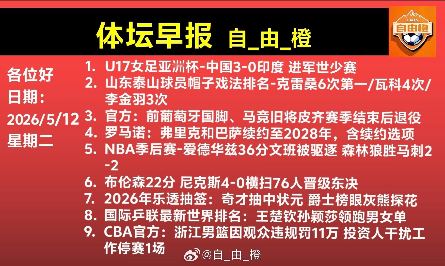 自由橙每日橙语体坛早晚报