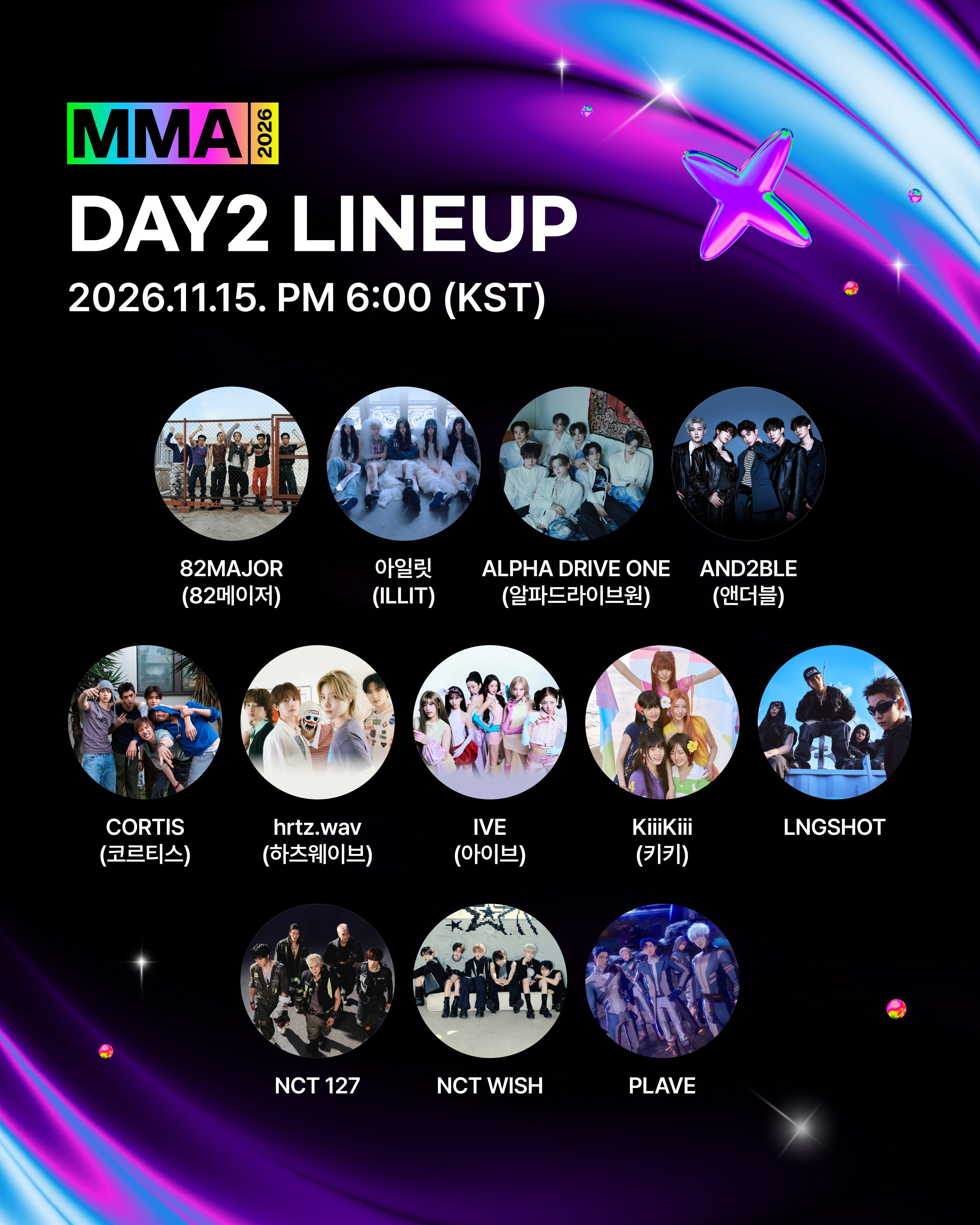 《MMA 2026》目前公开的出演阵容，将于11月14日~15日举行11月14日