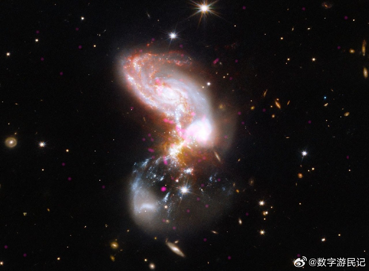 宇宙碰撞 II Zw 096：当星系在 X 射线、光和红外热中相撞 ✨在飞马座星