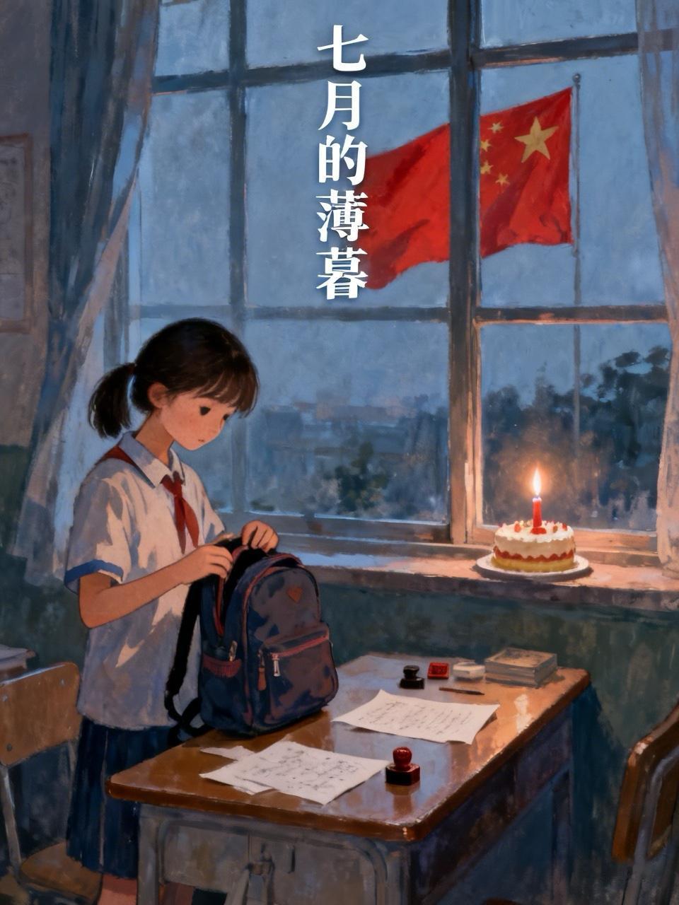 七月的薄暮

她背对着整理书包
拉链缓慢合上，咬住一截光阴
镜子里映出
她垂下的