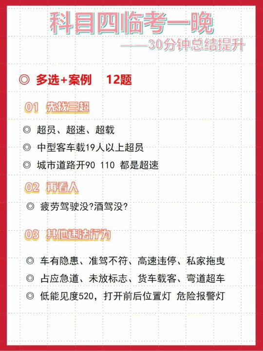 科目四临考一晚 -30分钟总缟提升 ◎多选＋案例 12题 先拔三超 ◎...