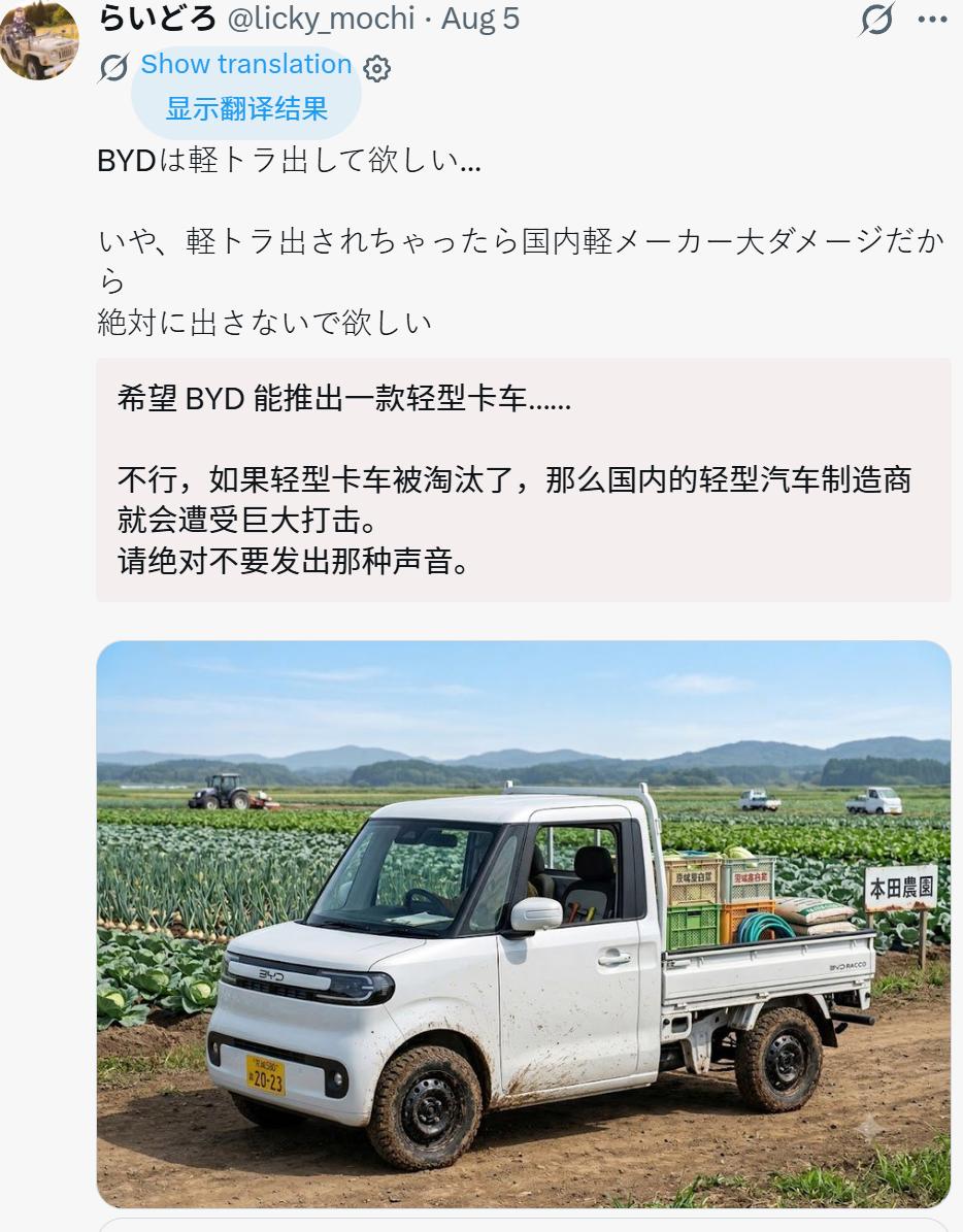 已经有小日子在崇敬BYD的电动小卡车了。