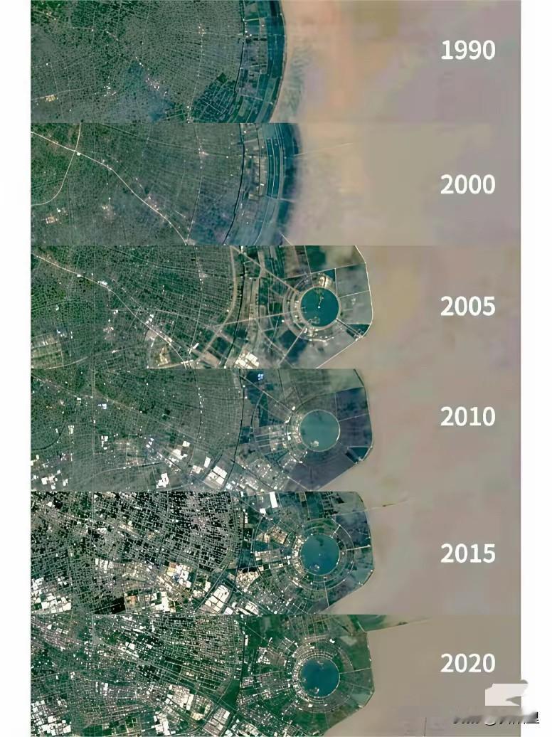 上海应该是大城市当中，最不担心土地资源的城市了！这张图最为明显，短短几十年时间，