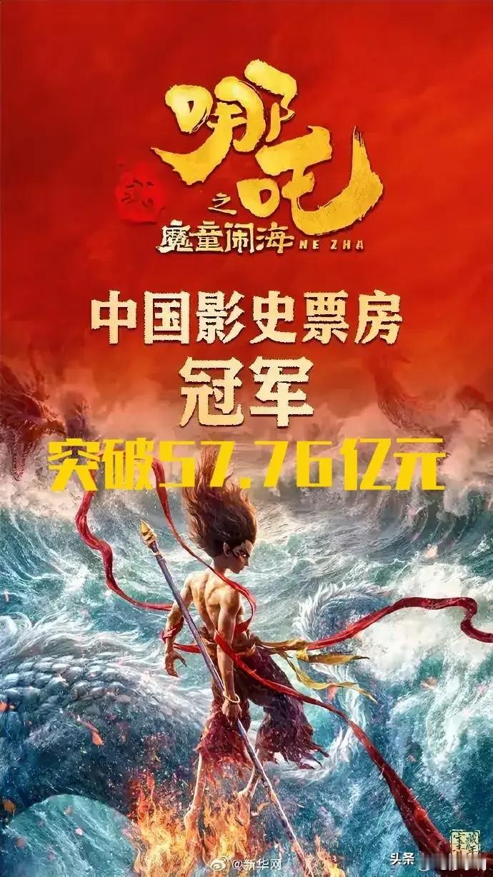 哪吒之魔童闹海登顶中国电影票房榜 2月6日注定要载入史册，9天57亿票房，哪吒2