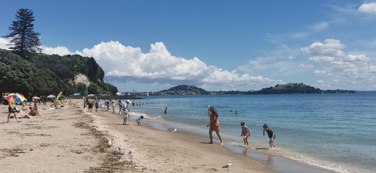 分享一张你拍的海滩的照片奥克兰市内的海滩，海水湛蓝，白云飘飘，空气格外清新，令人