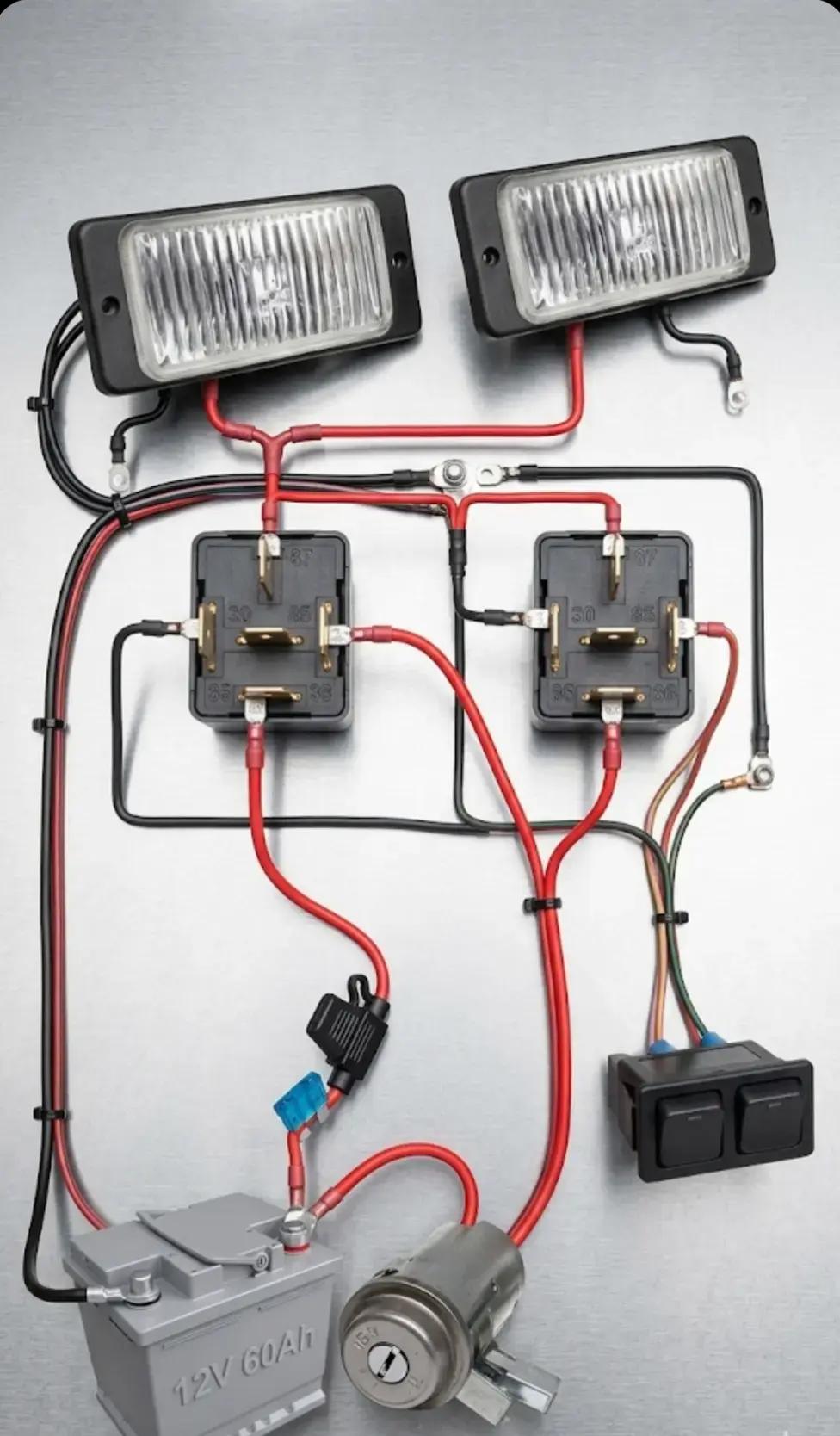 用继电器接日行灯：模型版接线教程💡🚗
 
我做了个干净的模型，没多余标注，谁